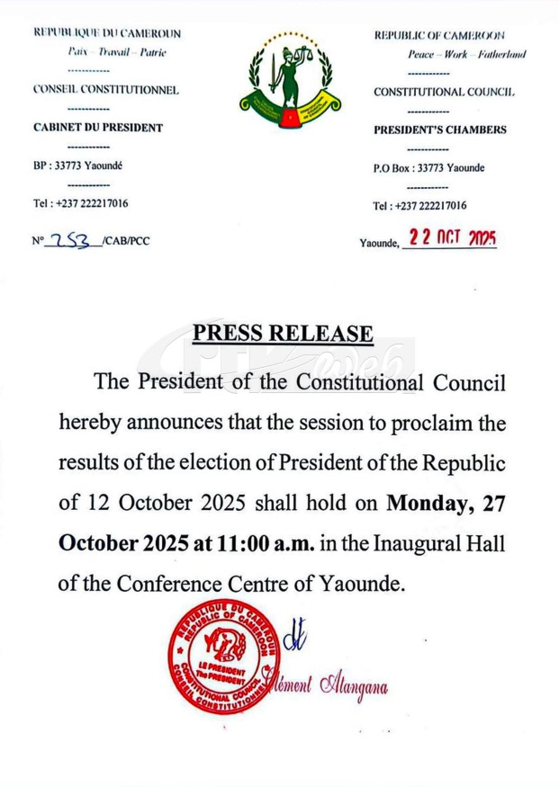 Résultats élection présidentielle au Cameroun